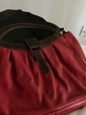 Henry Cuir Red Leather Tote with Dark Brown Trim, EUC